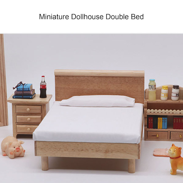 1:12 Dockhus Dubbelsäng Ek Miniatyr Möbler Dockhus Dekoration Tillbehör