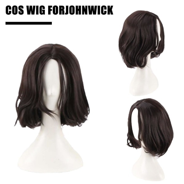 Naturlig Peruk för John Wick Cosplay Peruk Svart Kort Vågig Hårperuk