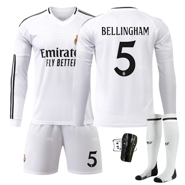 Real Madrid Barn Hemmaställ 2024-2025 Höst & Vinter Nr 5 Strumpor + Vakt M BELLINGHAM No 7 socks + Guard M No 7 socks + Guard M