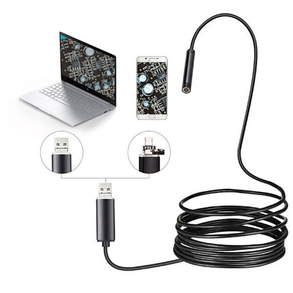 7MM 6 LED Endoskop Vattentät Borescope Inspektionskamera 1m 1m