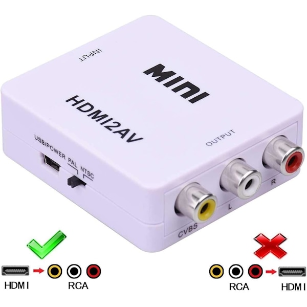 HDMI till RCA-omvandlare, kompositvideo-ljudomvandlare med digitala lågenergichips för plug and play-upplevelse, stöder PAL NTSC och