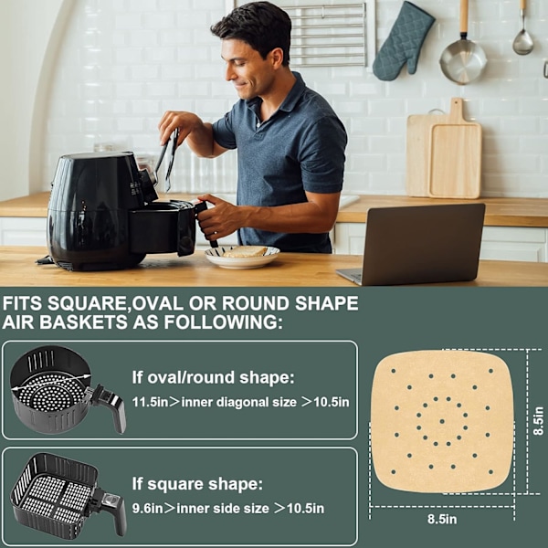 Airfryer-papper för hälsosam och smakrik matlagning, kraftigt perforerat bakplåtspapper för fyrkantig airfryer, lättstädade engångsmattor för matlagning