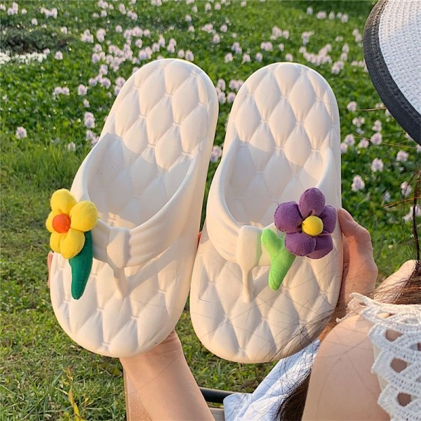 Flip Flops Casual Flowers EVA Sandal med tjock sula Slitstarka Flip Flops för kvinnor Vit 38-39