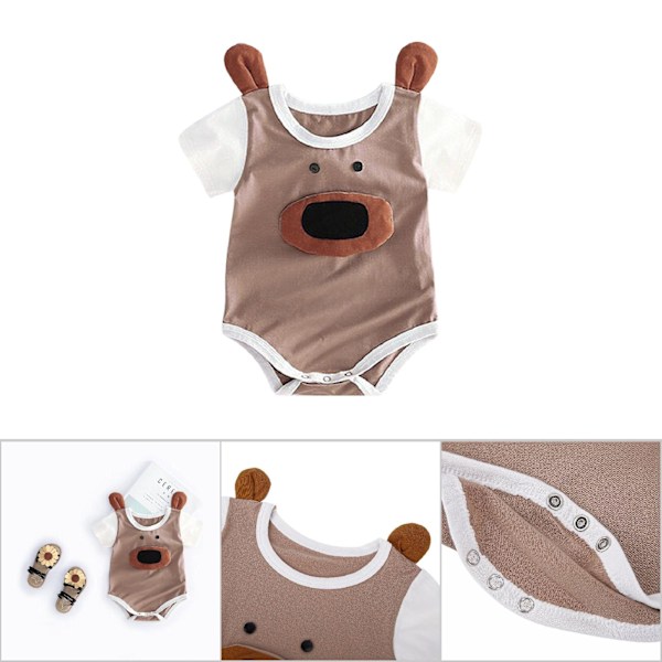 Unisex Baby Jumpsuit med Cartoon-Mönster, Kortärmad Sommarjumpsuit (Brun Kalv 90)