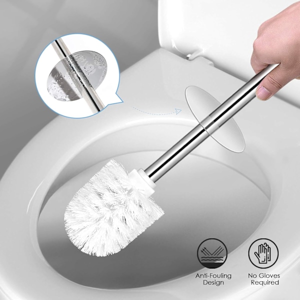Rostfri Toalettborste med Hållare, Stilrent och Utrymmesbesparande Set med Droppfri Design för Kompakta Badrum (Stilren, Droppfri)