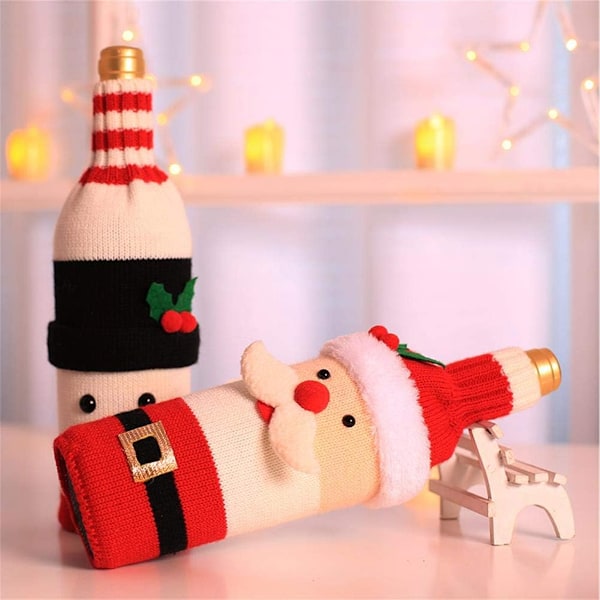Jul Vinflaska Omslag, Charmig Julestetik Ren Rudolf Jultomte Snögubbe Tröja Design, Förhöjer Festlig Atmosfär för Julhemmet