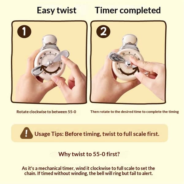 2-pack mekanisk timer, visuell timer med högljutt alarm, manuell nedräkningstimer för klassrum, hem och studier