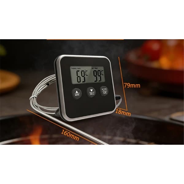 Digital kökstermometer för snabb avläsning med timer, exakt mattermometer för grill, ugn och matlagning