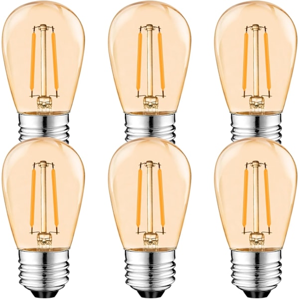 S14 E27 Edison LED-gl?dlampa, 2W Vintage Filament Gl?dtr?dslampa, B?rnsten, Varmvit 2700K, 360 ° Str?lvinkel, Icke-Dimbar 6-pack [Energiklass G]