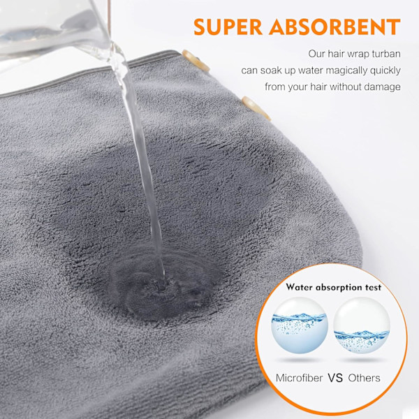 Mikrofiber Hårhandduk, Skyddar Hårets Hälsa &amp; Sparar Tid, Ultraabsorberande Snabbtorkande Anti-Frizz Wrap för Kvinnor, Män, Barn (3 Stycken), Grå