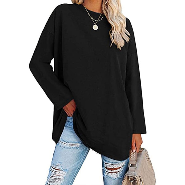 Lös axelärmad lång t-shirt med rund hals Lätt Mjukt ventilerande tyg Oversized Damtopp Svart XXL