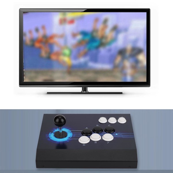 Joystick 3D Spelmaskin Joystick Multifunktionell Spelkontroll Anpassningsbara Knappar Fight Stick Blå Ljus EU-kontakt 100‑240V Typ 1