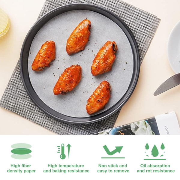 Runt Bakplåtspapper, Non-Stick Förskurna Formar 6 Tum Vattenresistenta och Fettavvisande Ark för Daglig Användning i Kök och Restaurang