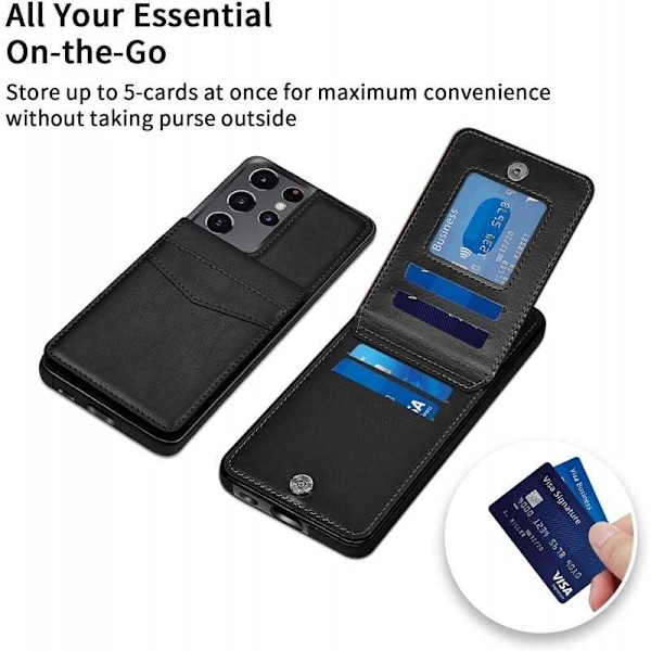 Samsung S21 Ultra Mobilskal Korthållare 5-FACK Retro V3 Svart Svart