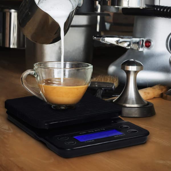 3 kg elektronisk kaffevåg med timer, liten, espressovåg med timer, liten, espressokaffevåg med timer för pour-over-kaffe, svart