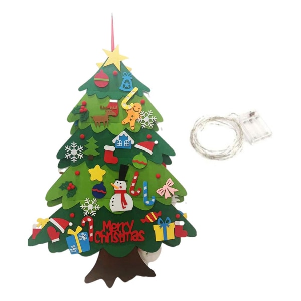 Julgransfilt med LED-ljus 2021 Nyår Barn DIY Xmas Present Leksaker Julhängande dekoration för hemmet