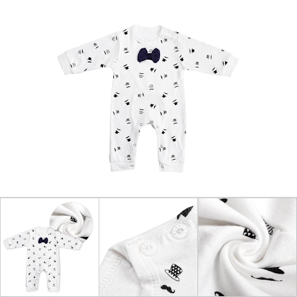 Baby Infant Toddler Långärmad Tryckt Jumpsuit O-ringad Rosett Outfit Bodysuit (CP002, 80cm)