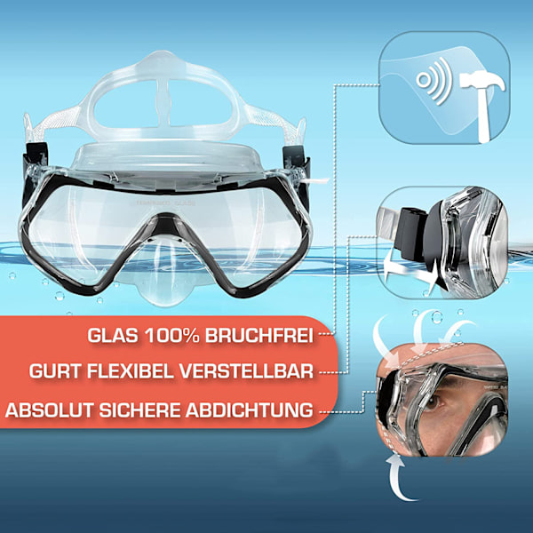 Professionellt snorkelset, Duo Comfort Combo dykmask Anti-Fog Panoramisk bred siktmask, enkel justering, torr toppsnorkel, perfekt för