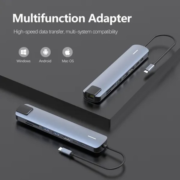 8-i-1-hub med USB-C till HDMI & Ethernet