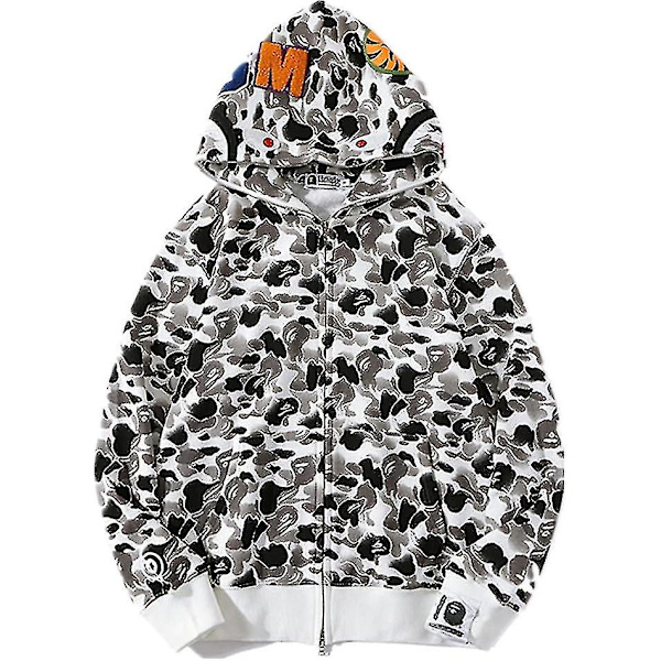 Y2k Herr Bape Shark Hoodie Dam Bape Camo Jacka Zip Huvtr?ja Sweatshirt Zip Bomulls Shark Hoodie Tr?ja (F?rg: Gr?, Storlek: M) grey M