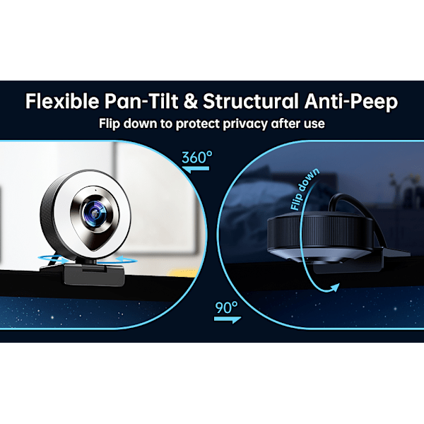 Avancerad Streaming Webbkamera, Full HD Webbkamera 1080P Med Steglöst Dimbar 2 Färglägen Ringljus, Plug And Play Autofokus Webbkamera För Zoom, Skype,