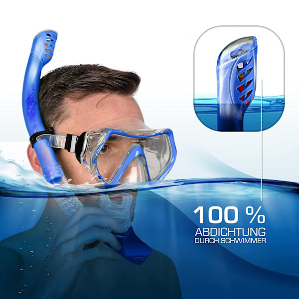Professionellt snorkelset, Duo Comfort Combo dykmask Anti-Fog Panoramisk bred siktmask, enkel justering, torr toppsnorkel, perfekt för