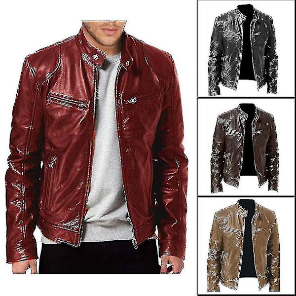 Svart/brun/khaki/r?d l?derjacka mjuk l?ng?rmad casual kl?der kappa f?r hem sovrum kontor Red 2XL