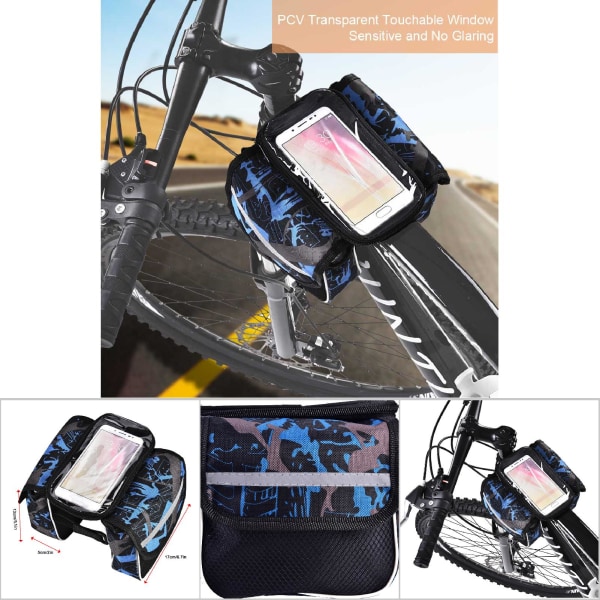 Cykel främre rörväska Vattentät berörbar mobiltelefonväska Cykeltillbehör (blå)