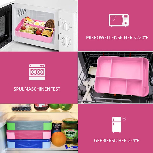 Matlåda barn matlåda (6 fack) lunchlåda, snackbox, matlåda rosa