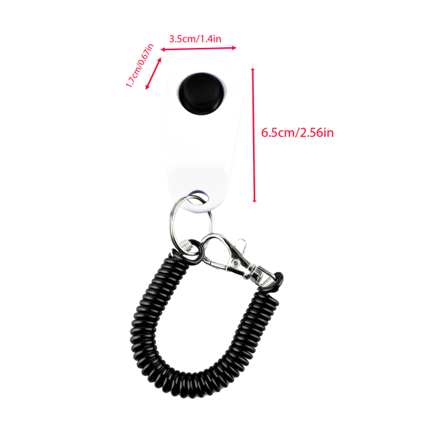 Klicker för hundträning, universell interaktiv klicker för husdjursträning med svart långt handledsband och ring, vit