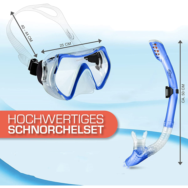 Professionellt snorkelset, Duo Comfort Combo dykmask Anti-Fog Panoramisk bred siktmask, enkel justering, torr toppsnorkel, perfekt för