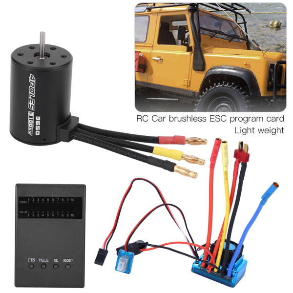 3650 Motor 3100Kv Borstlös ESC Programmeringskort Set för 1/10 RC Bil Reservdel (80A)