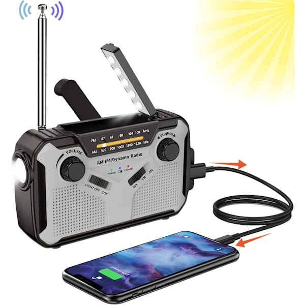 Anpassat krispaket: Sol- och manuell vevradio för nödsituationer, 2500mAh batteribackup, SOS-larmsystem, LED-ficklampa & läslampa, kompass