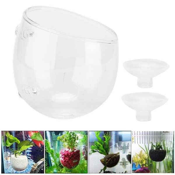 Aquarium Plant Cup Mini Glas Plant Breeding Landscaping Kruka med 2 sugkoppar för akvarium växt