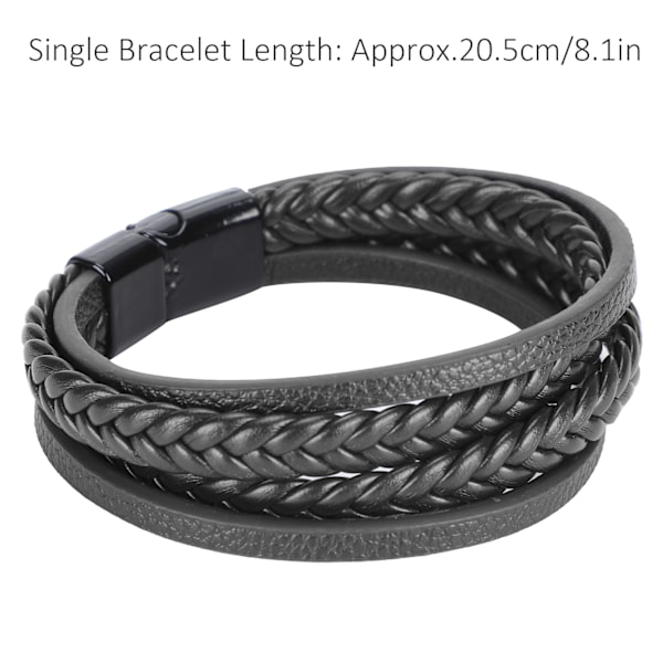 2 st armband PU läder flätat par casual handgjord flerskikts handled dekoration (svart svart spänne)