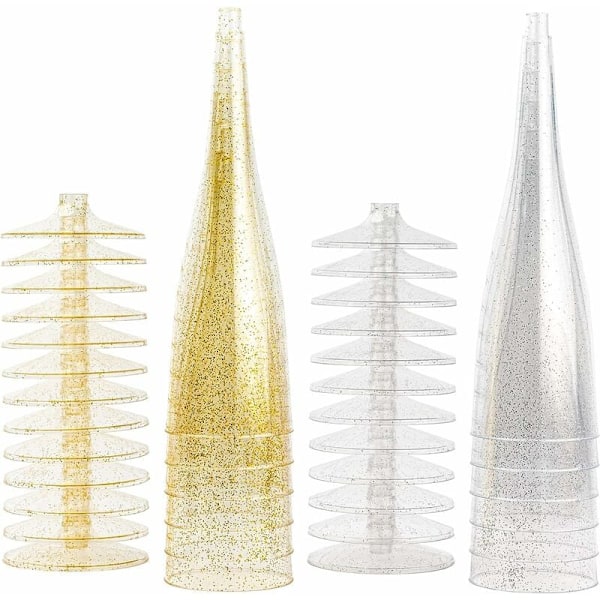 Champagneglas i plast med guldglitter, premiumkvalitet, plastglas för bröllop och fest, återanvändbara klara champagneglas i plast 200 ml
