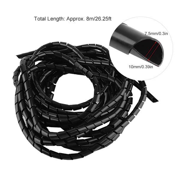 Spiral Kabelskydd Tråd Skyddande Bindning Organizer Hem Kontor Sladdhantering 10mm (Svart)