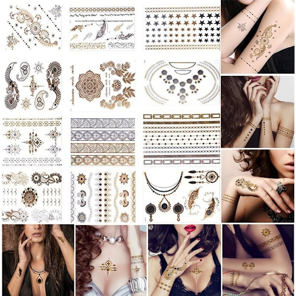 10st Metallic Tatuering guld / silver , metal flash tattoo