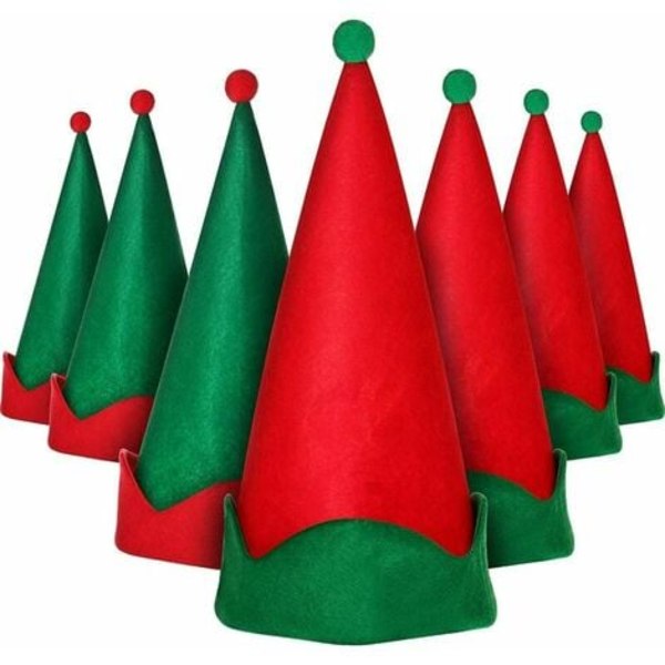 8 stycken julfilt älvhattar Gröna och röda tomtetomtsmössor Nyhet Roliga mössor Julfest Kostym gynnar Presenter Acc