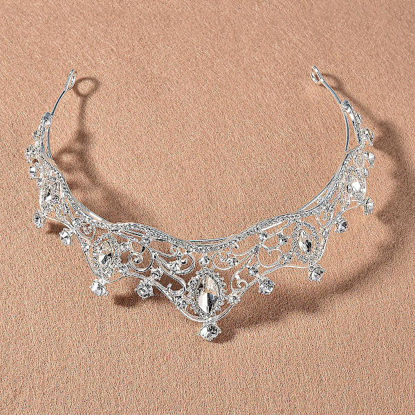 Bryllups Rhinestone Krone med Sløjfe Ende Stilfuld Elegant Holdbar Ingen Blegning Nem at Bære Bedste Gave til Silver