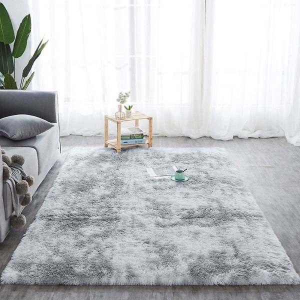 Fluffig matta, 160 * 120 cm fuskpälsmatta, halkfri dekorativ gradientmatta Golvmatta (ljusgrå
