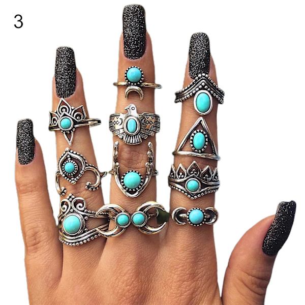 11/13/15 st Carved Flower Stackable Knuckle Rings Alloy Bohemia Black Faux Gem Finger Rings Jewelry Accessory 4