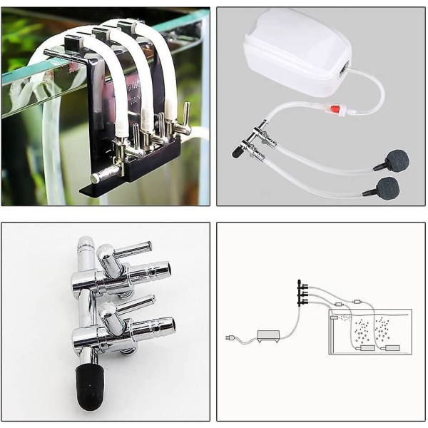 Luftstrømsregulator - For Akvarium - 3 i 1 sett: 2-veis luftpumpedeler, 2 sjekventiler