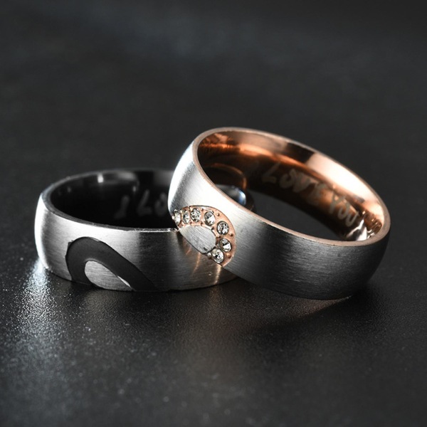 Jeg elsker deg brev enkel hjerteformet forlovelsesring parring smykketilbehør Black US 13