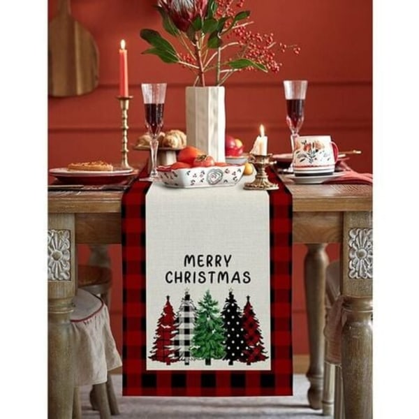 Ternet juletræ bordløber til køkkenindretning, juleindretning bordløber i lærred, bordløber til boligindretning