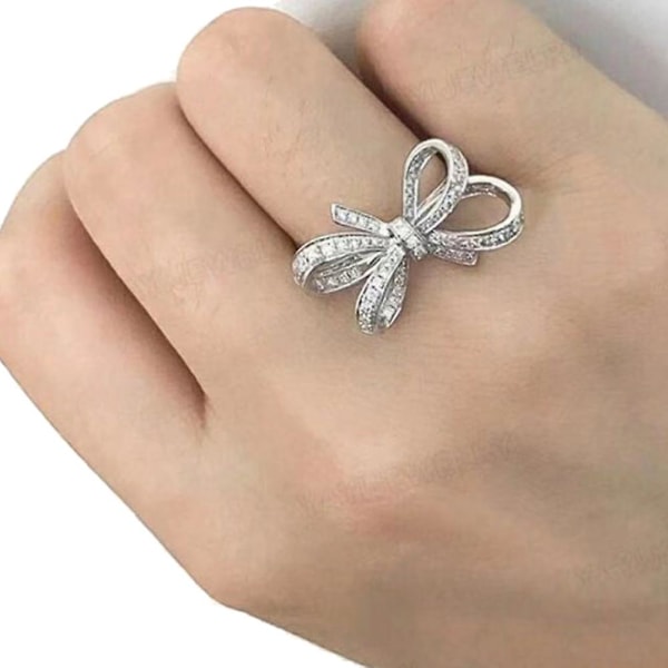 Elegant Kvinnor Cubic Zirconia Inlagd båge Finger Ring Bröllopsfest smycken present US 9