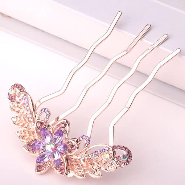 Hårnål med fyra tänder och diamantprydd kam Multicolour