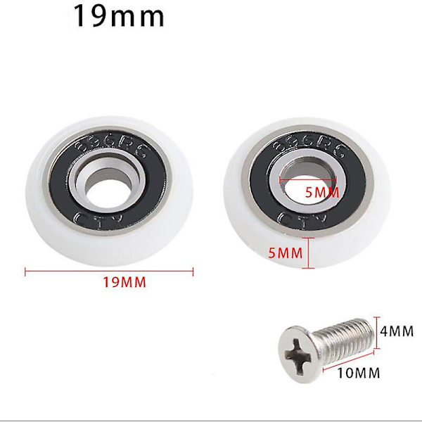Sats med 8 ersättningshjul för duschdörrar med 19 mm diameter
