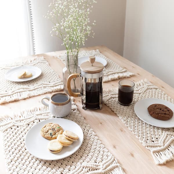 Makramé Brikker Sett med 4 - Håndvevde Boho Brikker - Moderne