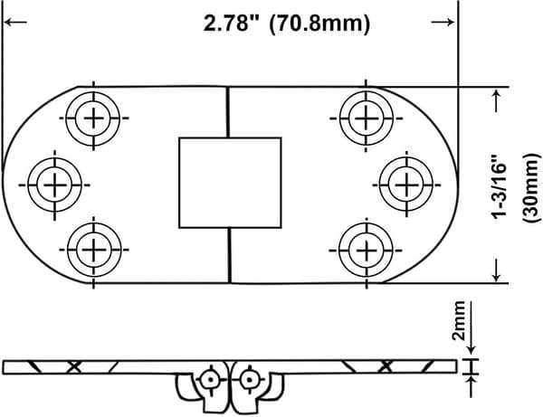 Solid messing bordklapphengsel, 2-3/4\" X 1-3/16\", Orb (olje-gnidd bronse), 4-pakning